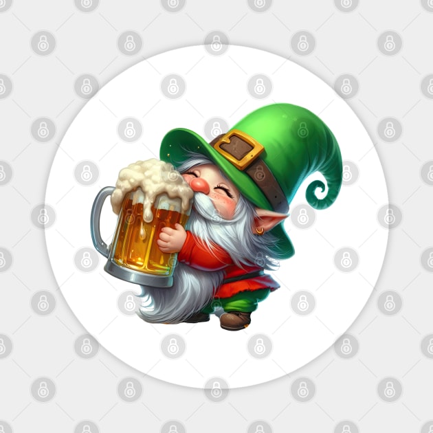 St Patricks Day Gnome Drinking Beer Magnet by Chromatic Fusion Studio